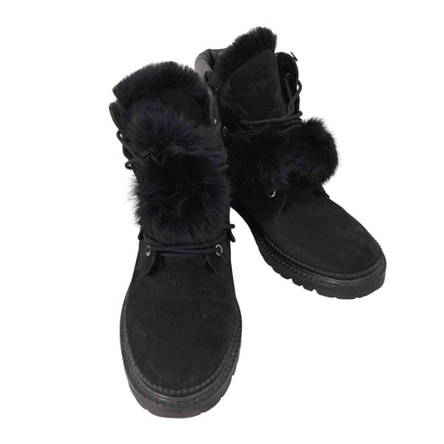 ジミーチュウ JIMMY CHOO  ELBA FLAT  ボンボンファー付 スエード レースアップ ワークブーツ レディース JPN:38